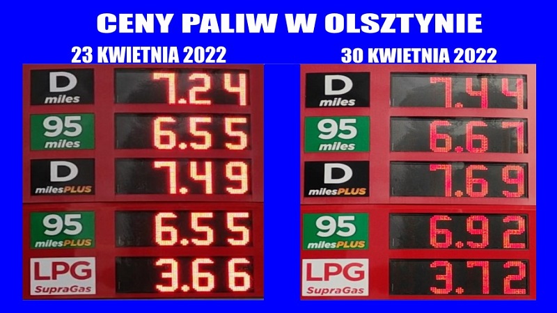 Ceny paliw w Olsztynie - 23-30-kwietnia-2022