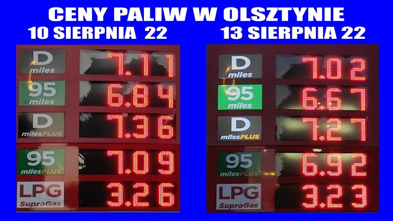 Ceny paliw w Olsztynie - 13.08